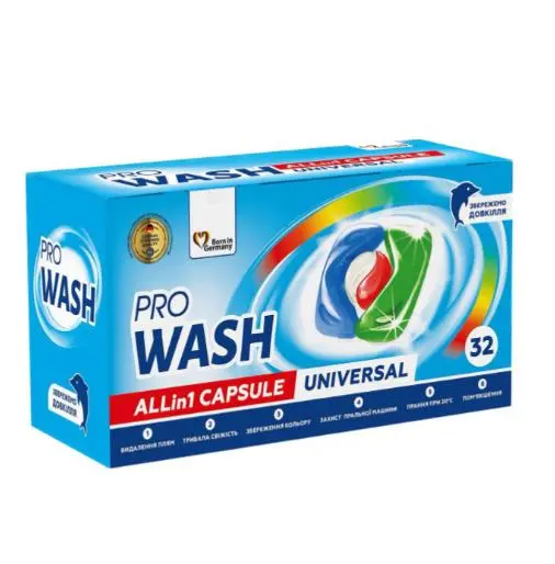 Pro wash detergent capsule all in one, 32 capsule