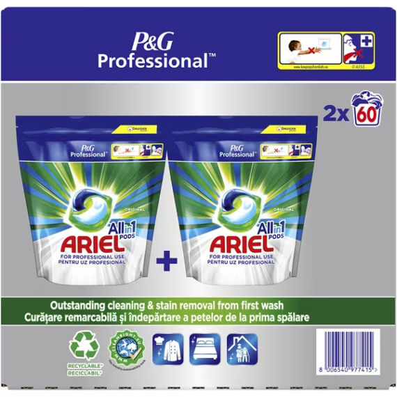Detergent capsule ARIEL Professional All in 1 PODS Regular, pachet 120 spalari